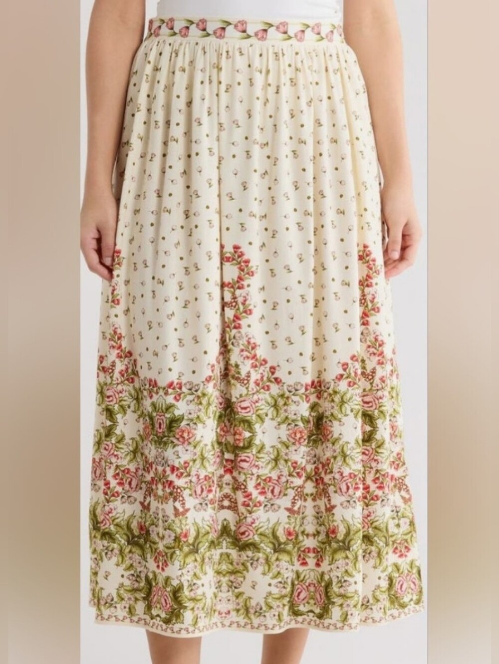 NWT - Max Studio Linen Blend Botanical Birch Leafy Floral Maxi Skirt - Size M - Picture 1 of 12